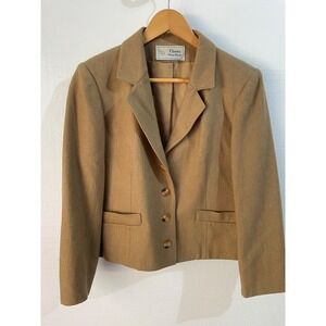 Wool blazer short woman's sz 12 Camel Classica by Evan Picone Career Officecore